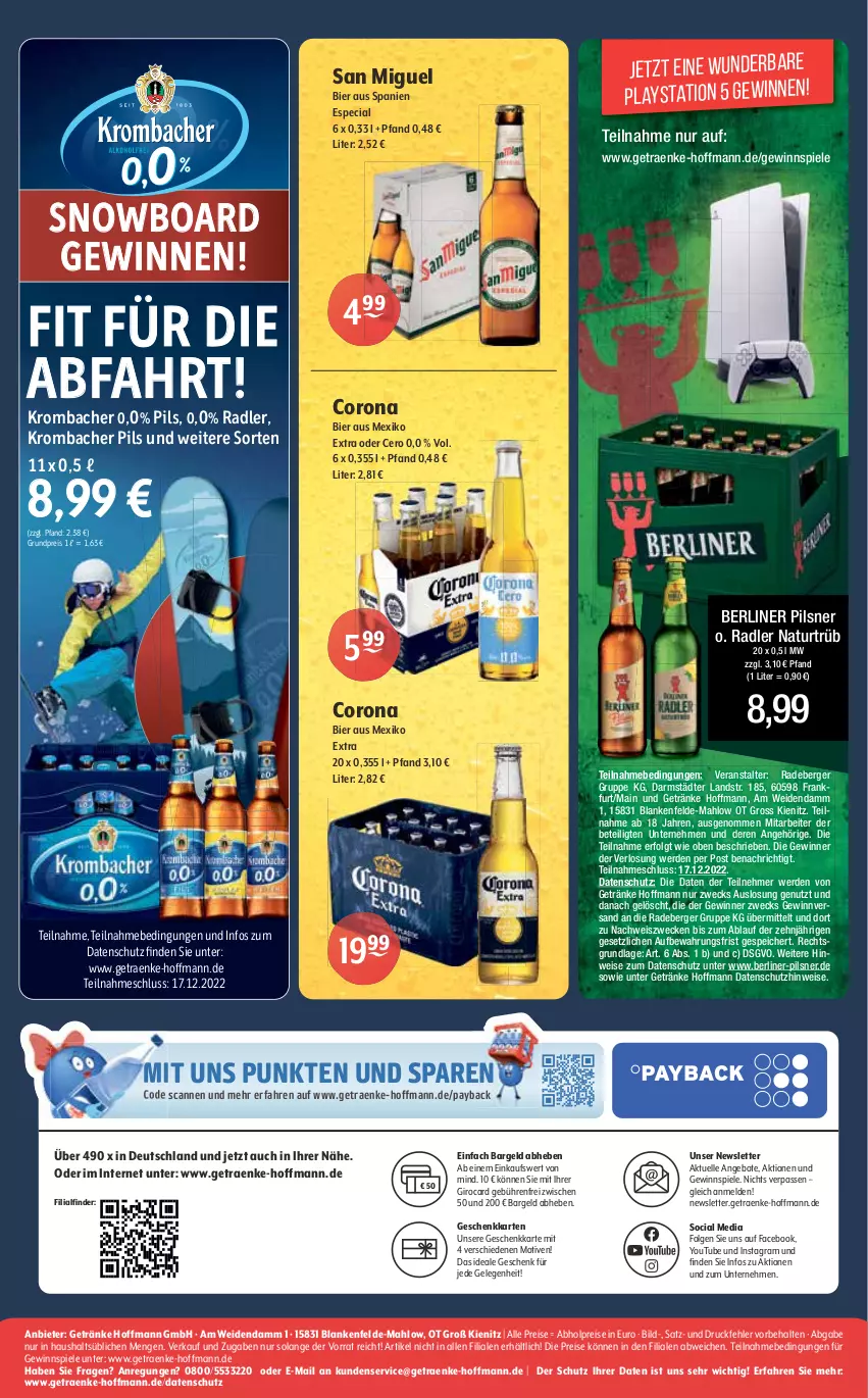 Aktueller Prospekt Getraenke Hoffmann - Prospekte - von 05.12 bis 10.12.2022 - strona 12 - produkty: abholpreise, angebot, angebote, Berger, berliner, bier, corona, eis, elle, erde, getränk, getränke, gewinnspiel, krombache, krombacher, krombacher pils, lays, LG, natur, payback, pils, pilsner, PlayStation, PlayStation 5, radeberger, radler, reis, Spiele, Ti, weck, Yo