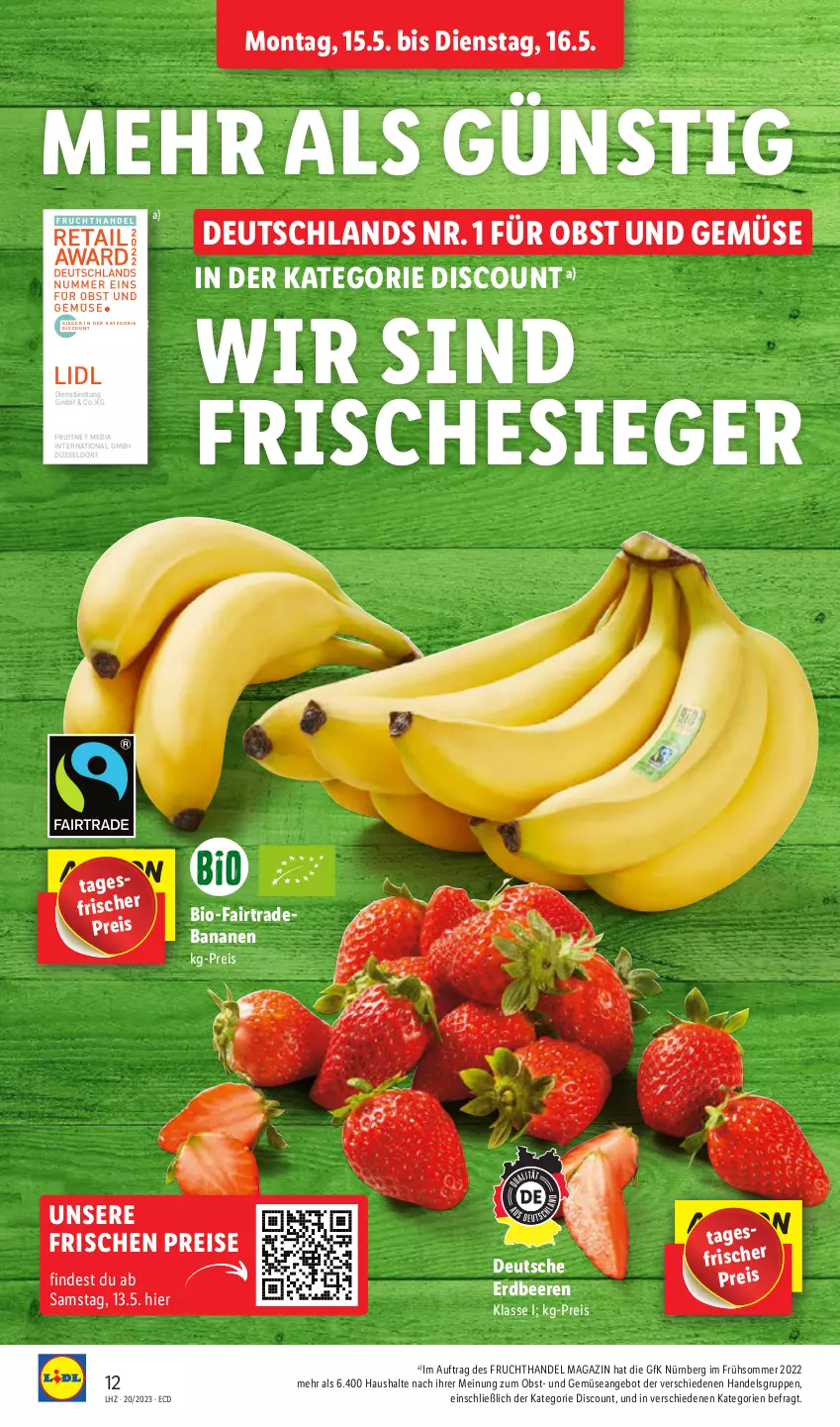 Aktueller Prospekt Lidl - Aktionsprospekt - von 15.05 bis 20.05.2023 - strona 16 - produkty: angebot, banane, bananen, beere, beeren, bio, discount, eis, ente, erdbeere, erdbeeren, frucht, magazin, obst, Obst und Gemüse, reis, Ti, und gemüse