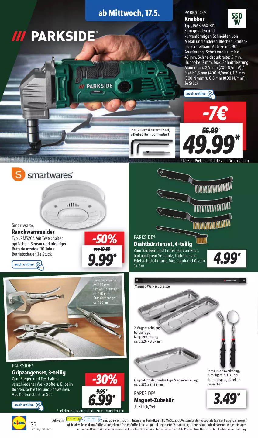 Aktueller Prospekt Lidl - Aktionsprospekt - von 15.05 bis 20.05.2023 - strona 36 - produkty: angebot, auer, batterie, Brei, bürste, bürsten, dell, Draht, edelstahl, eis, elle, Magnets, Mode, ndk, Parkside, Rauch, reis, Schal, Schale, spiegel, stifte, Teleskop, Ti, tisch, werkzeug, Zangen, ZTE