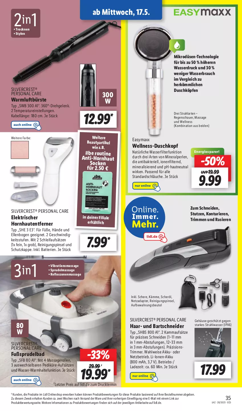 Aktueller Prospekt Lidl - Aktionsprospekt - von 15.05 bis 20.05.2023 - strona 39 - produkty: adapter, akku, auer, Bad, bartschneider, batterie, batterien, beutel, bürste, easymaxx, eis, elle, Fußsprudelbad, passend für alle, perlen, Persona, Pinsel, Rauch, Reinigung, reis, Schere, schläuche, silvercrest, socken, Sprudel, Sprudelbad, Ti, Warmluftbürste, wasser, wasserfilter, weck, ZTE