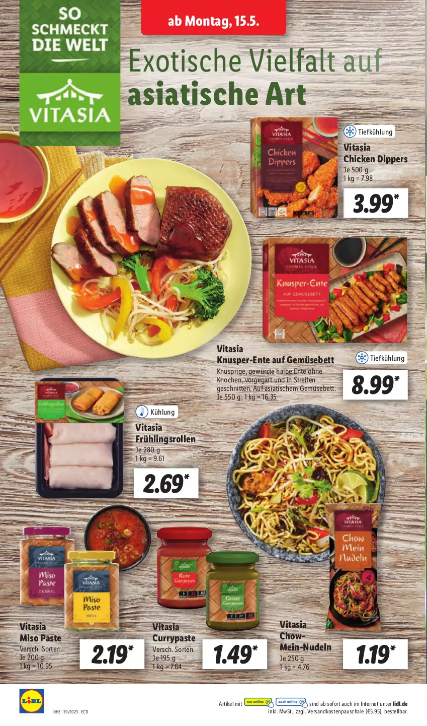 Aktueller Prospekt Lidl - Aktionsprospekt - von 15.05 bis 20.05.2023 - strona 46 - produkty: bett, curry, dip, ente, gewürz, ndk, nudel, nudeln, reifen, Schal, Schale, schnitten, Ti, tisch, vita, ZTE