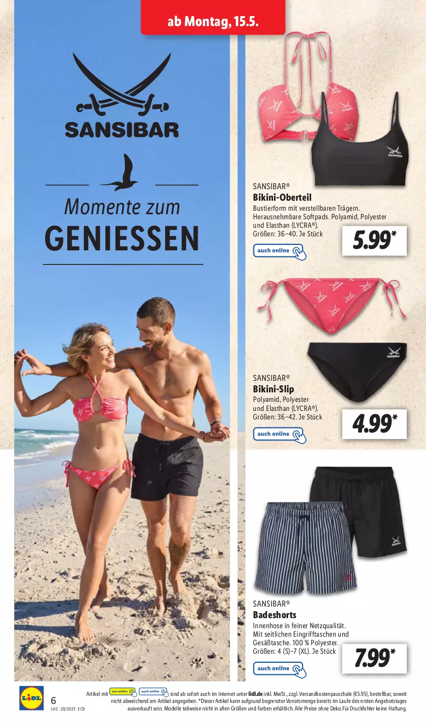 Aktueller Prospekt Lidl - Aktionsprospekt - von 15.05 bis 20.05.2023 - strona 6 - produkty: angebot, Bad, badeshorts, bikini, dell, eis, elle, ente, hose, Mode, ndk, reis, Schal, Schale, shorts, slip, Stier, Tasche, taschen, Ti, ZTE