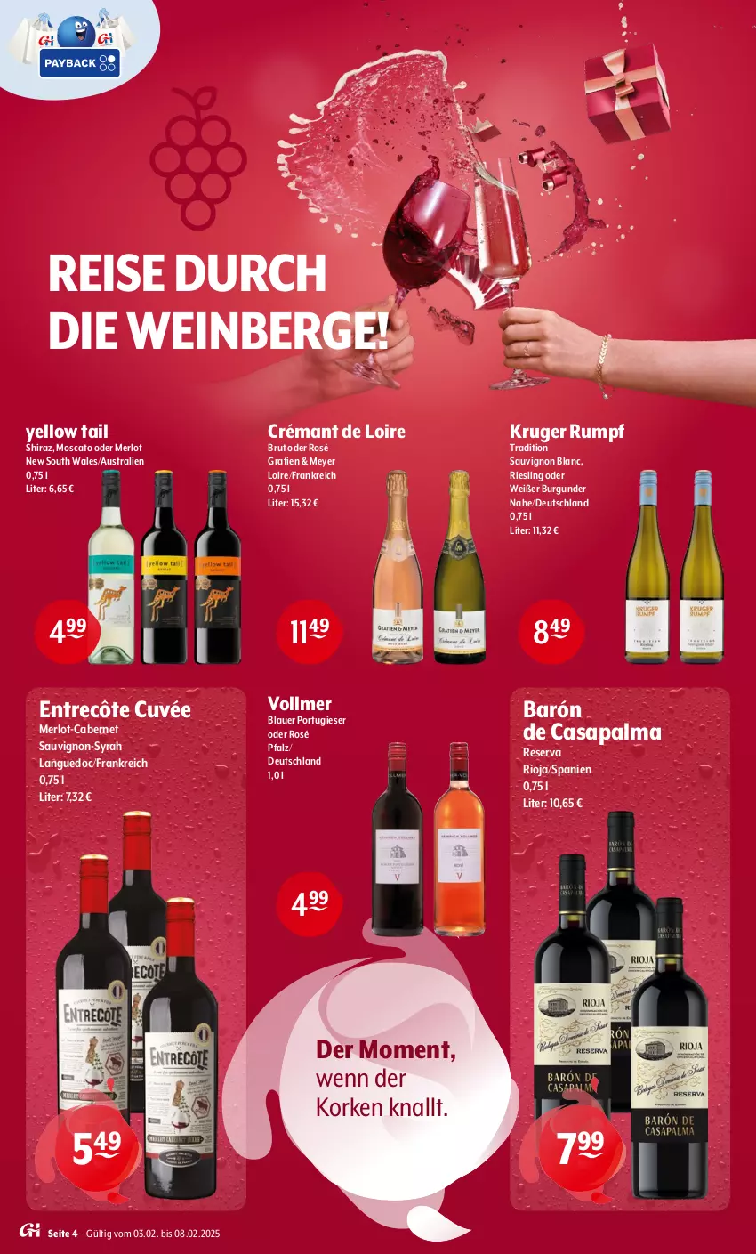 Aktueller Prospekt Getraenke Hoffmann - Prospekte - von 03.02 bis 08.03.2025 - strona 4 - produkty: auer, aust, brut, burgunder, cabernet, cabernet sauvignon, crémant de loire, cuvée, eis, entrecôte, merl, merlot, reis, riesling, rioja, rum, sauvignon, sauvignon blanc, Ti, wein, yellow tail