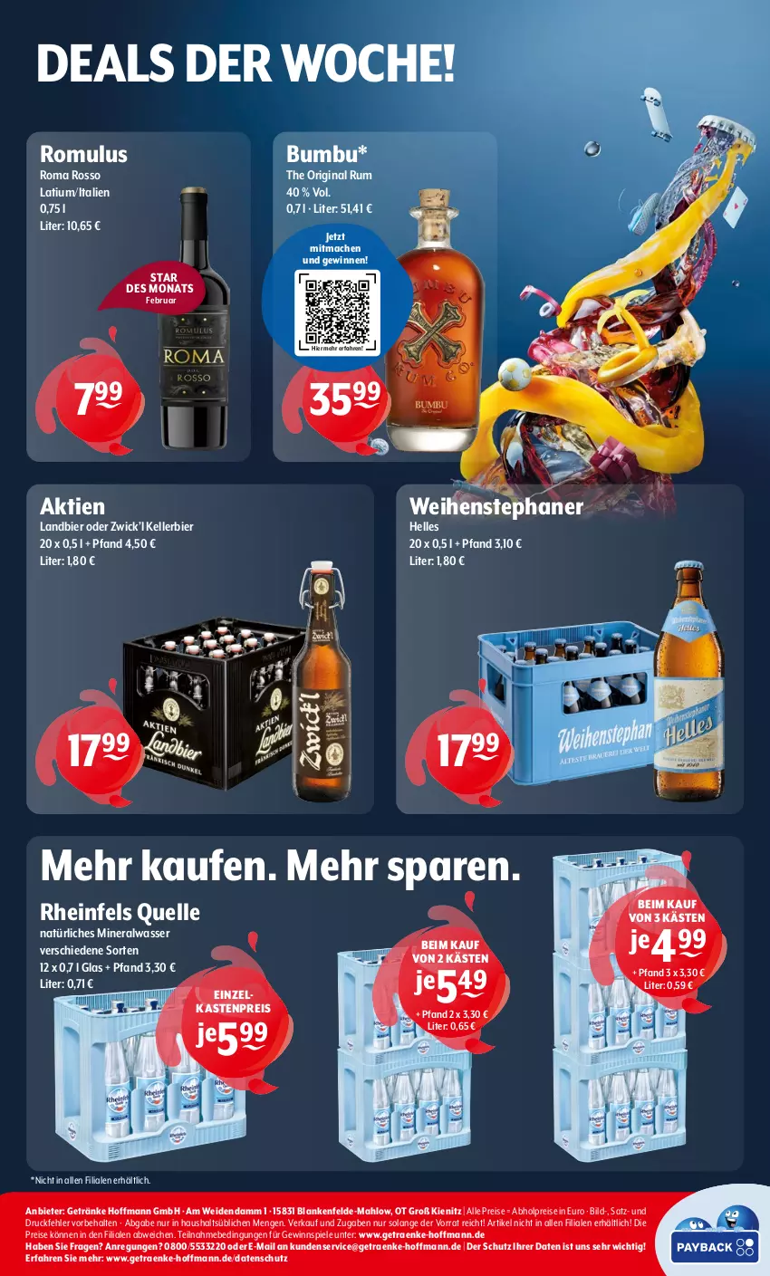 Aktueller Prospekt Getraenke Hoffmann - Prospekte - von 03.02 bis 08.03.2025 - strona 8 - produkty: abholpreise, Alwa, bier, Bumbu, eis, elle, getränk, getränke, gewinnspiel, gin, kellerbier, mac, mineralwasser, natürliches mineralwasser, reis, rheinfels quelle, rum, Spiele, Ti, wasser, weihenstephan, WICK