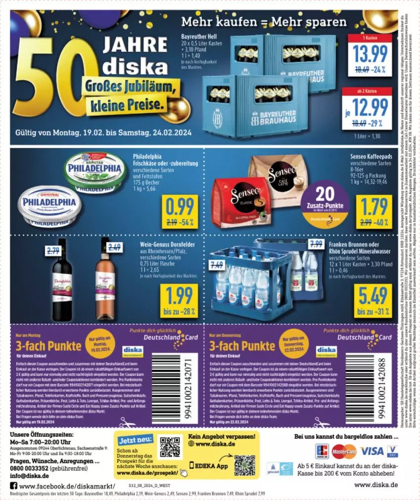 Aktueller Prospekt Diska - von 19.02 bis 24.02.2024 - strona 14 - produkty: Alwa, angebot, angebote, Astra, brunnen, coupon, deka, deutschland card, eier, eis, ente, erde, flasche, franken brunnen, gutschein, kaffee, kaffeepads, Kette, mineralwasser, nuss, philadelphia, reis, ring, sac, senseo, Sprudel, tee, Ti, uhr, wasser, wein, ZTE