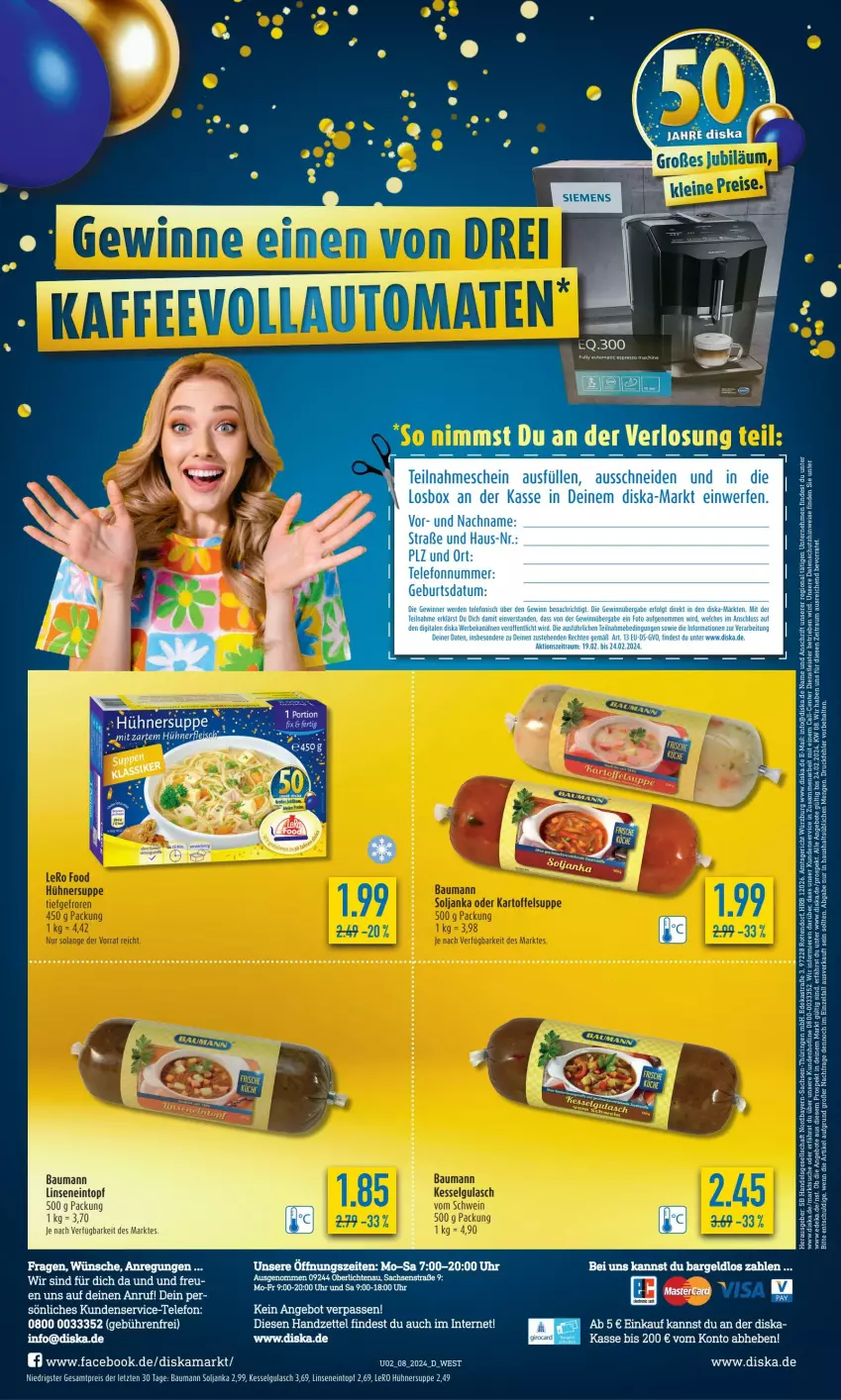 Aktueller Prospekt Diska - von 19.02 bis 24.02.2024 - strona 2 - produkty: angebot, angebote, Astra, auto, Bau, deka, eintopf, eis, ente, espresso, hühner, Hühnersuppe, linsen, mac, reis, ring, sac, suppe, telefon, Ti, topf, uhr, ZTE