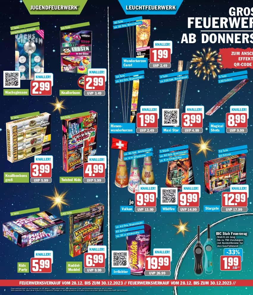 Aktueller Prospekt Aez - Prospekte - von 27.12 bis 30.12.2023 - strona 2 - produkty: auer, bonbons, erbsen, fenster, Feuerzeug, Jugendfeuerwerk, kerze, Knallerbsen, Leuchtfeuerwerk, rwe, Ti, Wild, ZTE