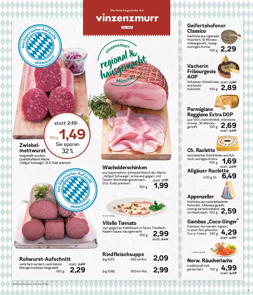 Aktueller Prospekt Aez - Prospekte - von 27.12 bis 30.12.2023 - strona 7 - produkty: appenzeller, aufschnitt, classico, creme, curry, eis, elle, gin, ginger, hartkäse, Heu, heumilch, hofgut, ingwer, Käse, lachs, LG, mac, Mett, mettwurst, milch, natur, Ofen, parmigiano, parmigiano reggiano, Räucherlachs, reggiano, reis, Ria, rind, Rohwurst, sauce, schinken, schnittkäse, schwein, schweine, schweizer schnittkäse, suppe, Ti, tisch, uhr, Vitello Tonnato, wein, weine, wurst, ZTE, zwiebel, zwiebelmettwurst