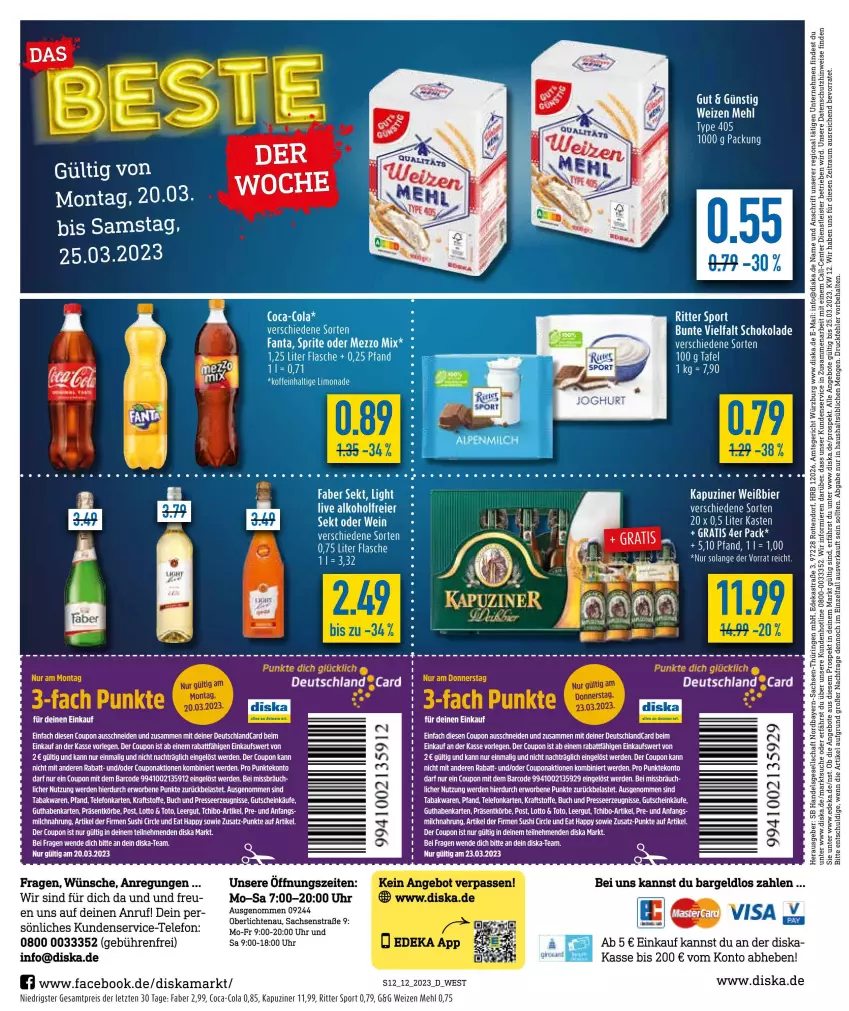 Aktueller Prospekt Diska - Prospekte - von 20.03 bis 25.03.2023 - strona 12 - produkty: angebot, angebote, buch, coca-cola, cola, coupon, deka, eis, ente, erde, guthabenkarte, gutschein, Heu, kraft, LG, mehl, reis, ring, ritter, ritter sport, schoko, schokolade, sekt, Sport, Tchibo, tee, telefon, Ti, type 405, uhr, wein, ZTE