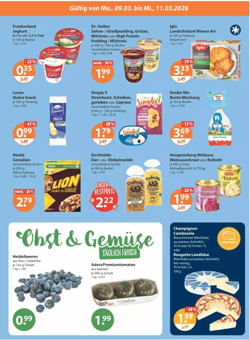 Aktueller Prospekt Vmarkt - Prospekte - von 05.03 bis 11.03.2026 - strona 19 - produkty: auer, Becher, beere, beeren, beutel, Cap, cerealien, Dr. Oetker, eier, eis, Grießpudding, grütze, heidelbeere, heidelbeeren, hengstenberg, iglo, joghur, joghurt, Käse, Kinder, Kraut, landkäse, Loose, milch, milchreis, ndk, nudel, nudeln, pudding, quäse, reis, rotkohl, rouge, rougette, sahne, Sauerkraut, Schal, Schale, schnitzel, sim, snack, Streichzart, Ti, tomate, tomaten, weichkäse, wein, Weinsauerkraut, wiener