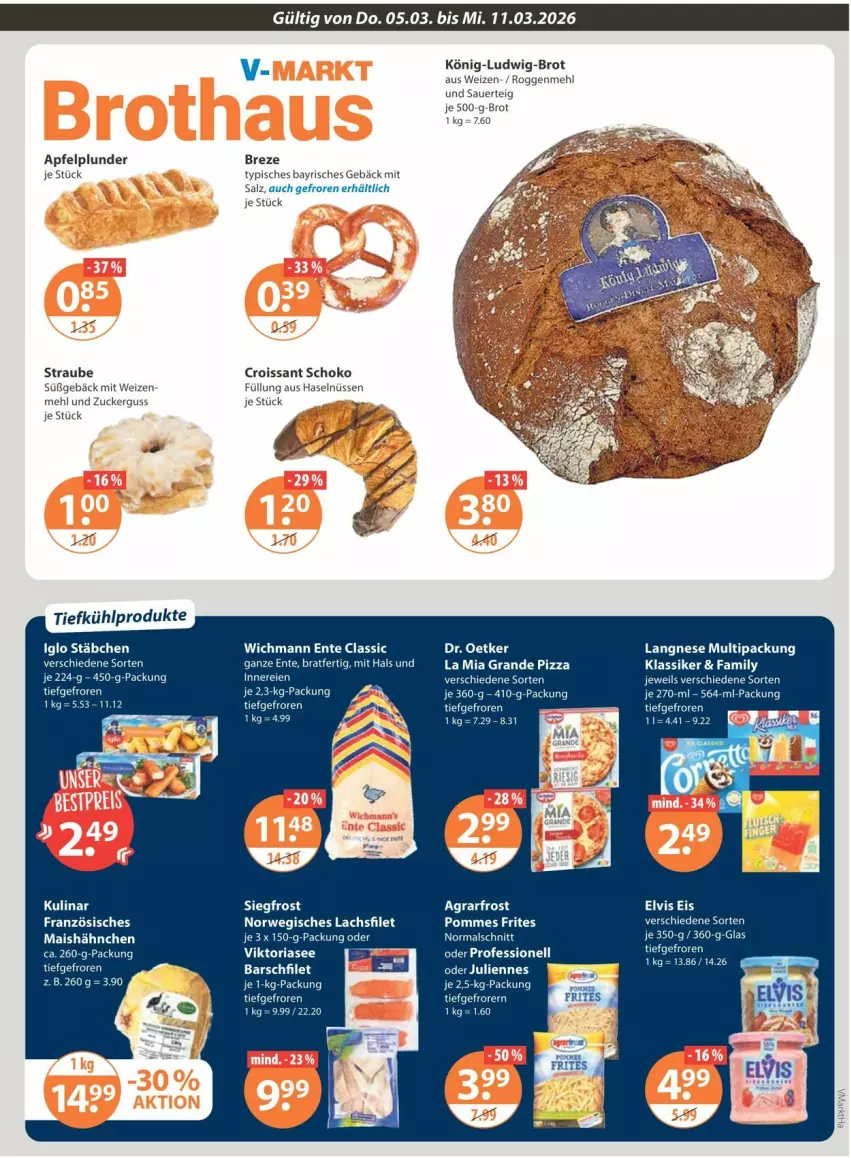 Aktueller Prospekt Vmarkt - Prospekte - von 05.03 bis 11.03.2026 - strona 5 - produkty: agrarfrost, apfel, auer, brot, Croissant, Dr. Oetker, eis, ente, filet, iglo, je 500-g-brot, lachs, lachsfilet, mais, mehl, Plunder, Ria, rwe, salz, schoko, tee, Ti, zucker