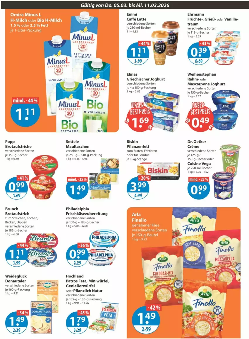Aktueller Prospekt Vmarkt - Prospekte - von 05.03 bis 11.03.2026 - strona 6 - produkty: aufstrich, Becher, braten, brot, brotaufstrich, brotaufstriche, caffe, creme, dip, Dr. Oetker, ehrmann, elinas, emmi, feta, Fondue, frischkäse, frischkäsezubereitung, frucht, früchte, Griechischer Joghurt, hochland, joghur, joghurt, Käse, latte, mascarpone, maultaschen, milch, natur, patros, pflanze, pflanzen, Pflanzenfett, philadelphia, Popp, settele, Tasche, taschen, Ti, Tiere, vanille, vollmilch, weihenstephan, würfel