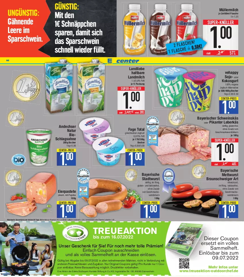 Aktueller Prospekt E Center - Angebote der Woche - von 27.06 bis 02.07.2022 - strona 10 - produkty: andechser natur, Becher, bio, braun, coupon, coupons, deka, eier, eis, ente, flasche, gin, Griechischer Joghurt, joghur, joghurt, kokos, landliebe, landmilch, leberkäs, mac, Mett, mettwurst, milch, mit paprika, Müller, müllermilch, natur, paprika, pastete, reis, ring, sahne, schlagsahne, schnäppchen, schwein, soja, Streichzart, super-knüller, Ti, Vegane Joghurt-Alternative, wein, wurst, ZTE