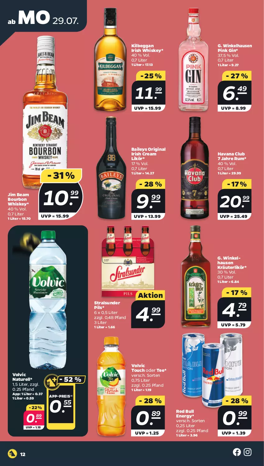 Aktueller Prospekt Netto - Woche 31 - von 29.07 bis 03.08.2024 - strona 12 - produkty: baileys, bourbon, bourbon whiskey, eis, gin, Havana Club, irish cream, irish whiskey, jim beam, kilbeggan, kräuter, kräuterlikör, likör, natur, pils, red bull, reis, rel, rum, tee, Ti, volvic, whiskey, winkelhausen