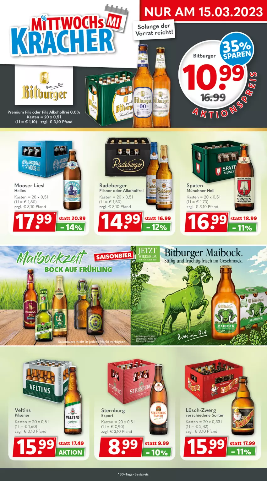 Aktueller Prospekt Getraenkeland - von 06.03 bis 18.03.2023 - strona 3 - produkty: alkohol, Berger, bestpreis, burger, eis, Elan, elle, pils, pilsener, pilsner, premium pils, radeberger, reis, Spaten, Sternburg, tee, Ti, veltins