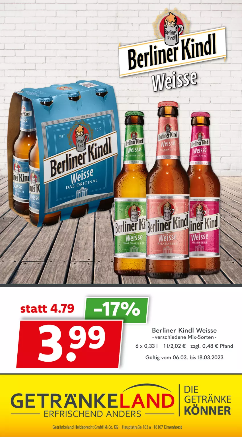 Aktueller Prospekt Getraenkeland - von 06.03 bis 18.03.2023 - strona 9 - produkty: berliner, berliner kindl, eis, Elan, getränk, getränke, Ti