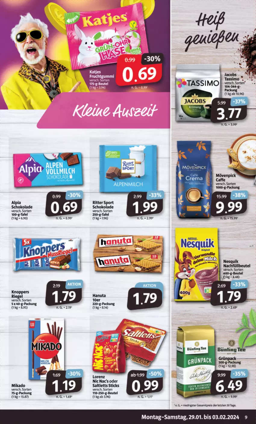 Aktueller Prospekt Markant - Prospekte - von 29.01 bis 03.02.2024 - strona 9 - produkty: AEZ, alpia, beutel, eis, hanuta, lorenz, mikado, nic nac's, reis, ritter, ritter sport, saltletts, schoko, schokolade, Sport, Ti, ZTE