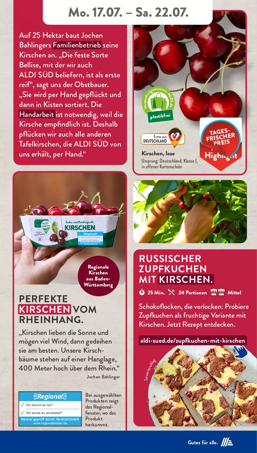 Aktueller Prospekt AldiSud - NÄCHSTE WOCHE - von 17.07 bis 22.07.2023 - strona 39 - produkty: aldi, asti, auer, Bad, Bau, Bauer, bier, Biere, decke, eis, fenster, frucht, kirsch, kirsche, kirschen, kuchen, obst, reis, rezept, Ria, Schal, Schale, schoko, Ti