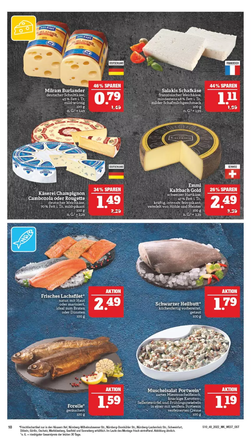 Aktueller Prospekt Marktkauf - Prospekt - von 27.11 bis 03.12.2022 - strona 14 - produkty: braten, burlander, cambozola, champignon, deutscher schnittkäse, deutscher weichkäse, eis, elle, emmi, fisch, fleisch, forelle, französischer weichkäse, frischfisch, hartkäse, Holz, Käse, mac, Meister, milch, milram, Portwein, reis, rel, rouge, rougette, salakis, schafkäse, schnittkäse, schwein, schweizer hartkäse, Ti, weichkäse, wein, ZTE, zwiebel, zwiebeln