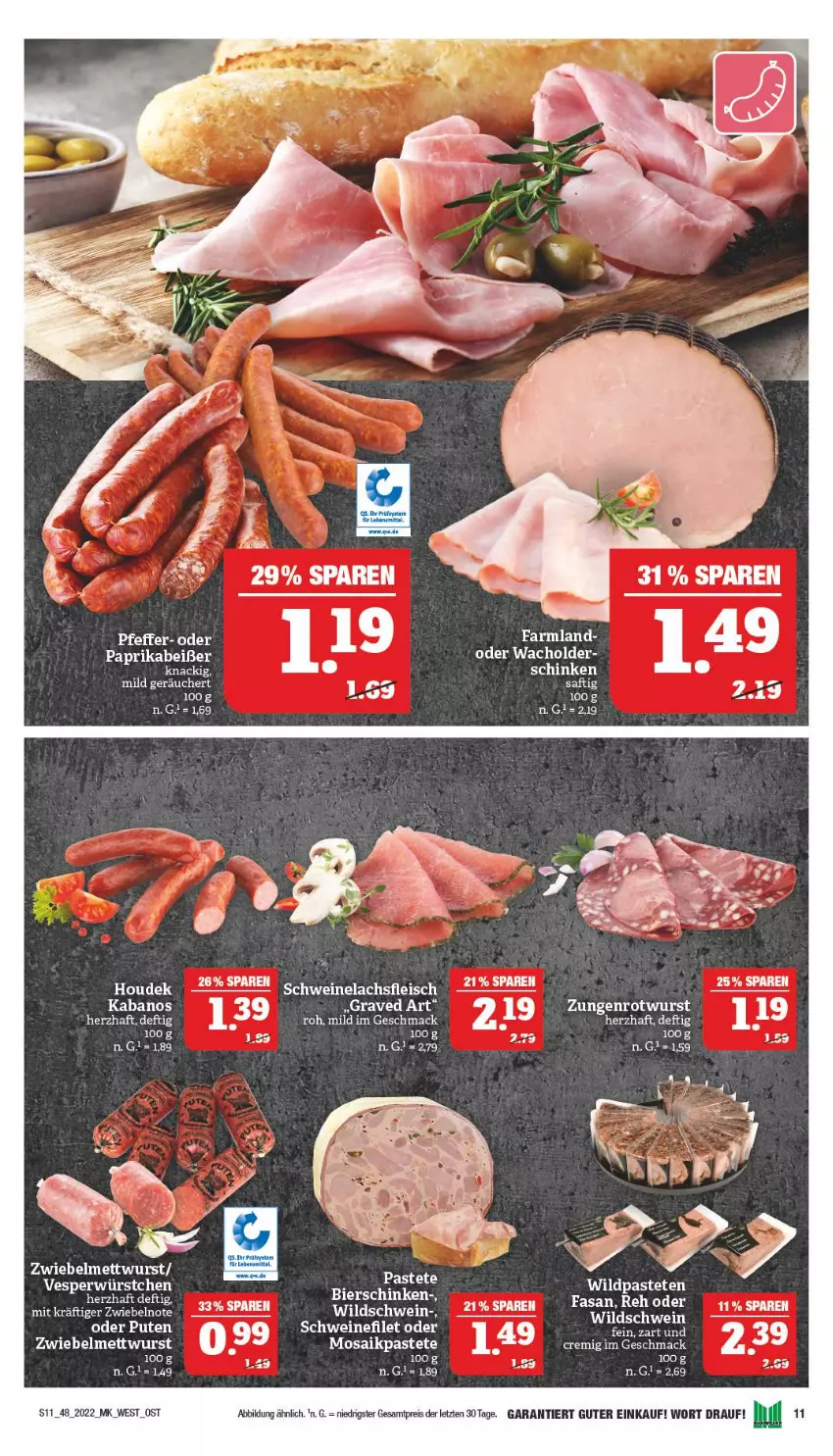 Aktueller Prospekt Marktkauf - Prospekt - von 27.11 bis 03.12.2022 - strona 15 - produkty: bier, bierschinken, eis, fleisch, houdek, kabanos, lachs, mac, Mett, mettwurst, paprika, pastete, pfeffer, pute, reis, Rotwurst, saft, schinken, schwein, schweine, Schweinelachs, Ti, wein, weine, Wild, Wildschwein, wurst, ZTE, zwiebel, zwiebelmettwurst, zwiebeln