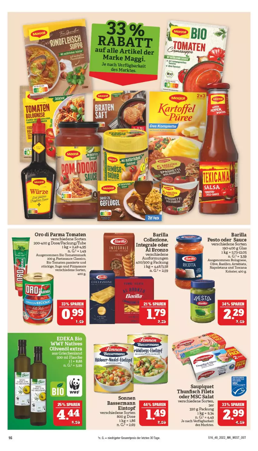 Aktueller Prospekt Marktkauf - Prospekt - von 27.11 bis 03.12.2022 - strona 20 - produkty: barilla, basilico, bio, bolognese, classico, deka, edeka bio, eintopf, eis, fisch, flasche, hühner, kräuter, natives olivenöl, nudel, olive, oliven, olivenöl, olivenöl extra, oro di parma, pasta, pesto, pizza, reis, salat, sauce, saupiquet, spaghetti, Sugo, thunfisch, Ti, tomate, tomaten, Tomaten Passiert, tomatenmark, topf, ZTE