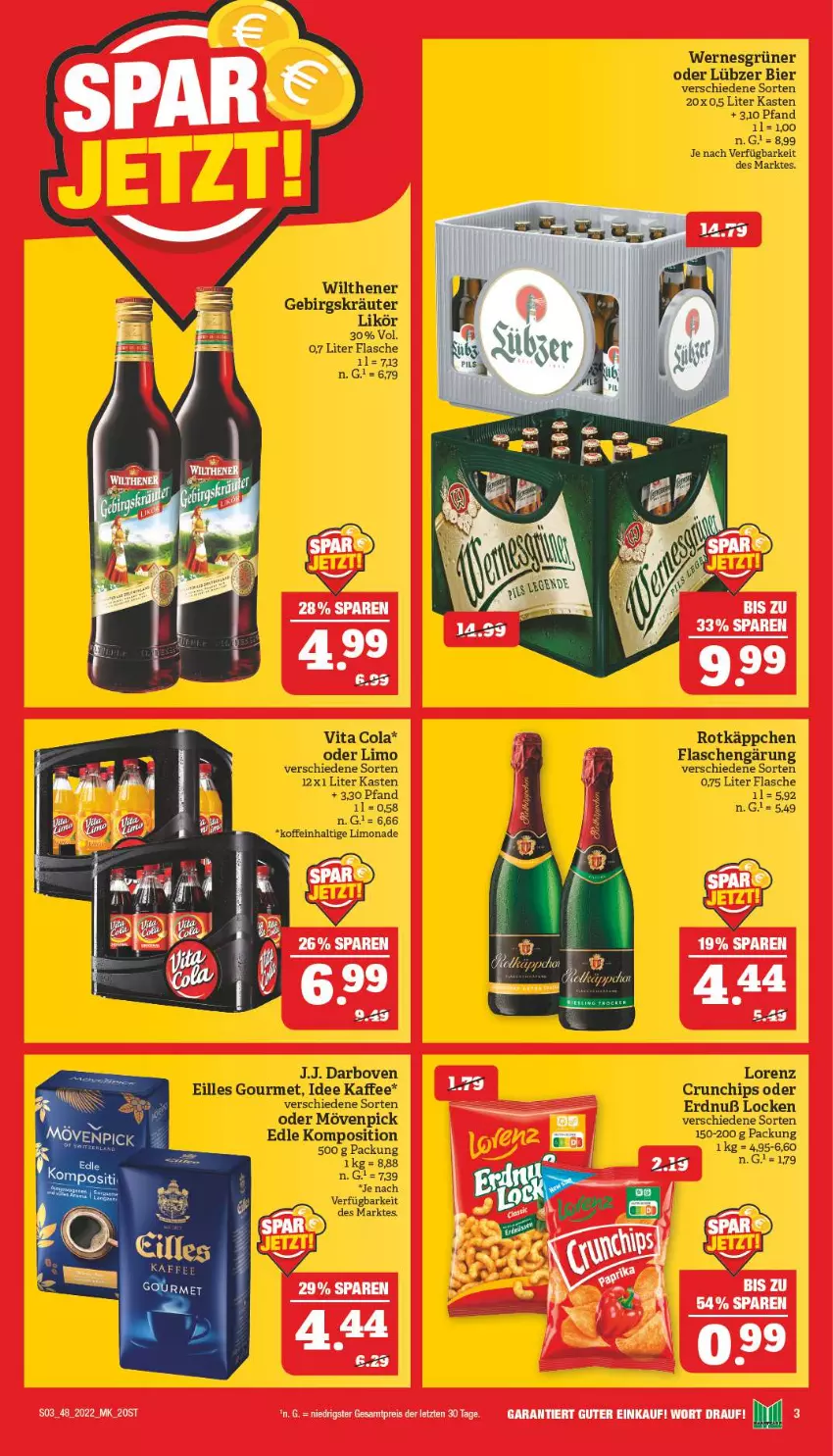 Aktueller Prospekt Marktkauf - Prospekt - von 27.11 bis 03.12.2022 - strona 7 - produkty: bier, chips, cola, crunchips, darbo, darboven, eilles gourmet, eis, flasche, kaffee, kräuter, likör, limo, limonade, lorenz, Lübzer, mövenpick, reis, rotkäppchen, Ti, vita, Vita C, wilthener, ZTE