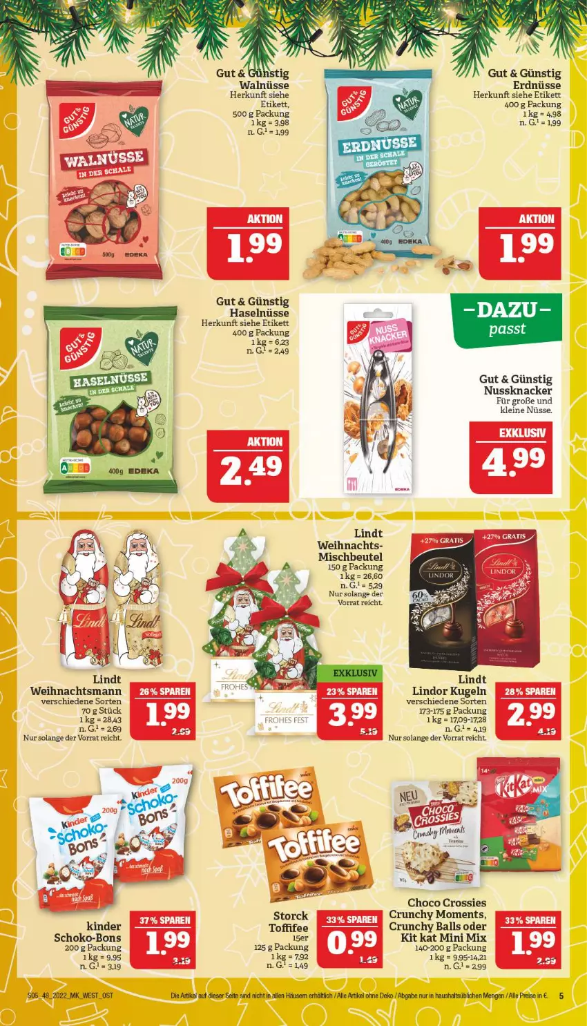 Aktueller Prospekt Marktkauf - Prospekt - von 27.11 bis 03.12.2022 - strona 9 - produkty: ball, beutel, choco crossies, crossies, eis, erdnüsse, Kinder, Kit Kat, knacker, Kugel, leine, lindor, lindt, nuss, Nussknacker, reis, schoko, schoko-bons, storck, Ti, toffifee