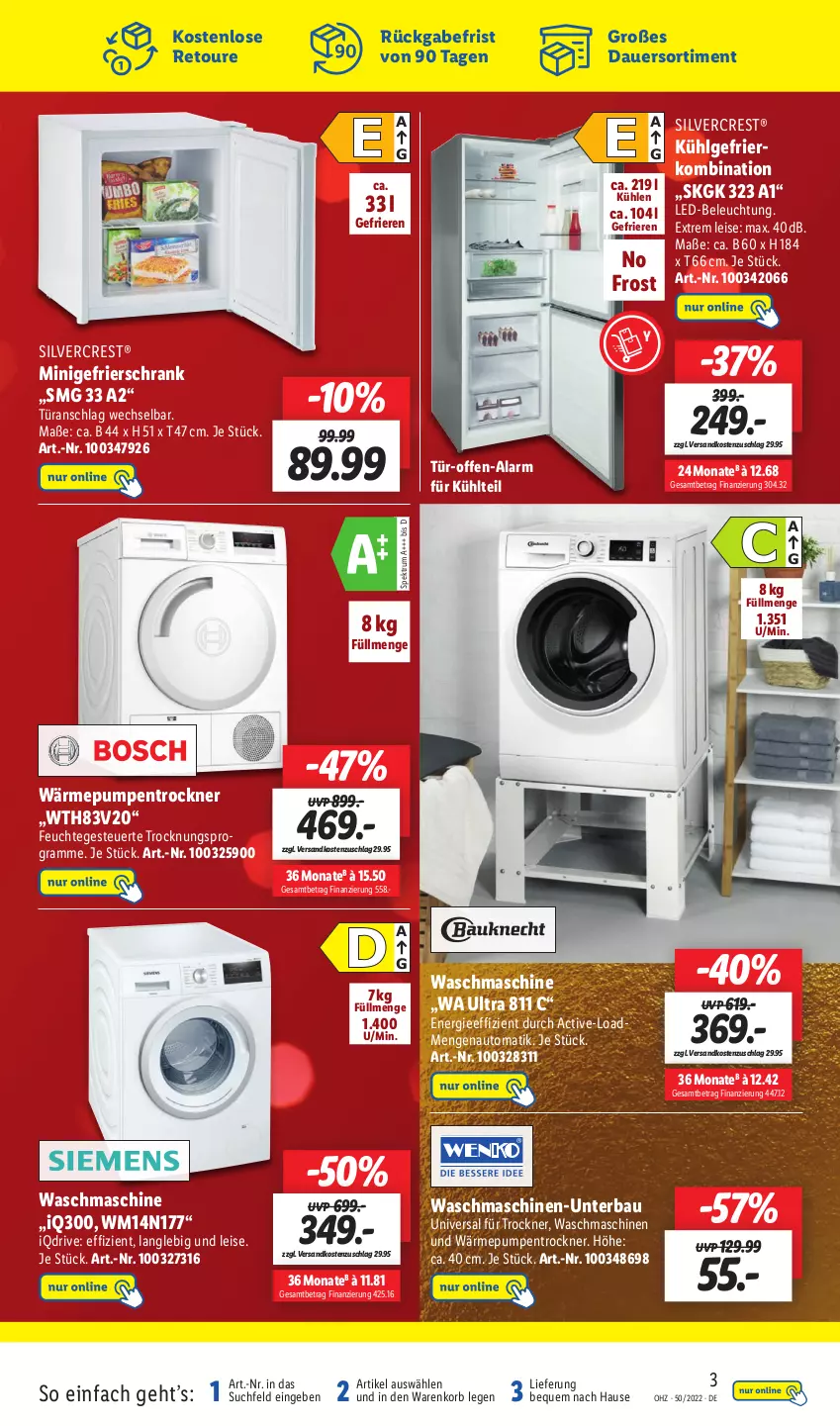 Aktueller Prospekt Lidl - Wochen-Highlights im Onlineshop - von 12.12 bis 18.12.2022 - strona 3 - produkty: auer, auto, Bau, beleuchtung, eis, gefrierkombination, gefrierschrank, korb, led-beleuchtung, LG, ndk, rum, Schrank, silvercrest, Spektrum, Ti, Trockner, türanschlag wechselbar, wärmepumpentrockner, waschmaschine, waschmaschinen