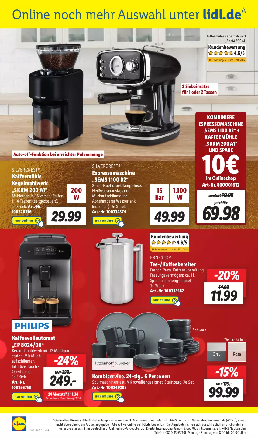 Aktueller Prospekt Lidl - Wochen-Highlights im Onlineshop - von 12.12 bis 18.12.2022 - strona 4 - produkty: angebot, angebote, auto, eis, elle, ernesto, espresso, kaffee, kaffeebereiter, Kaffeemühle, kaffeevollautomat, Kombiservice, LG, mikrowelle, milch, milchaufschäumer, ndk, reis, rel, Schal, Schale, silvercrest, spülmaschinen, tasse, tee, telefon, Ti, uhr, wasser, wassertank