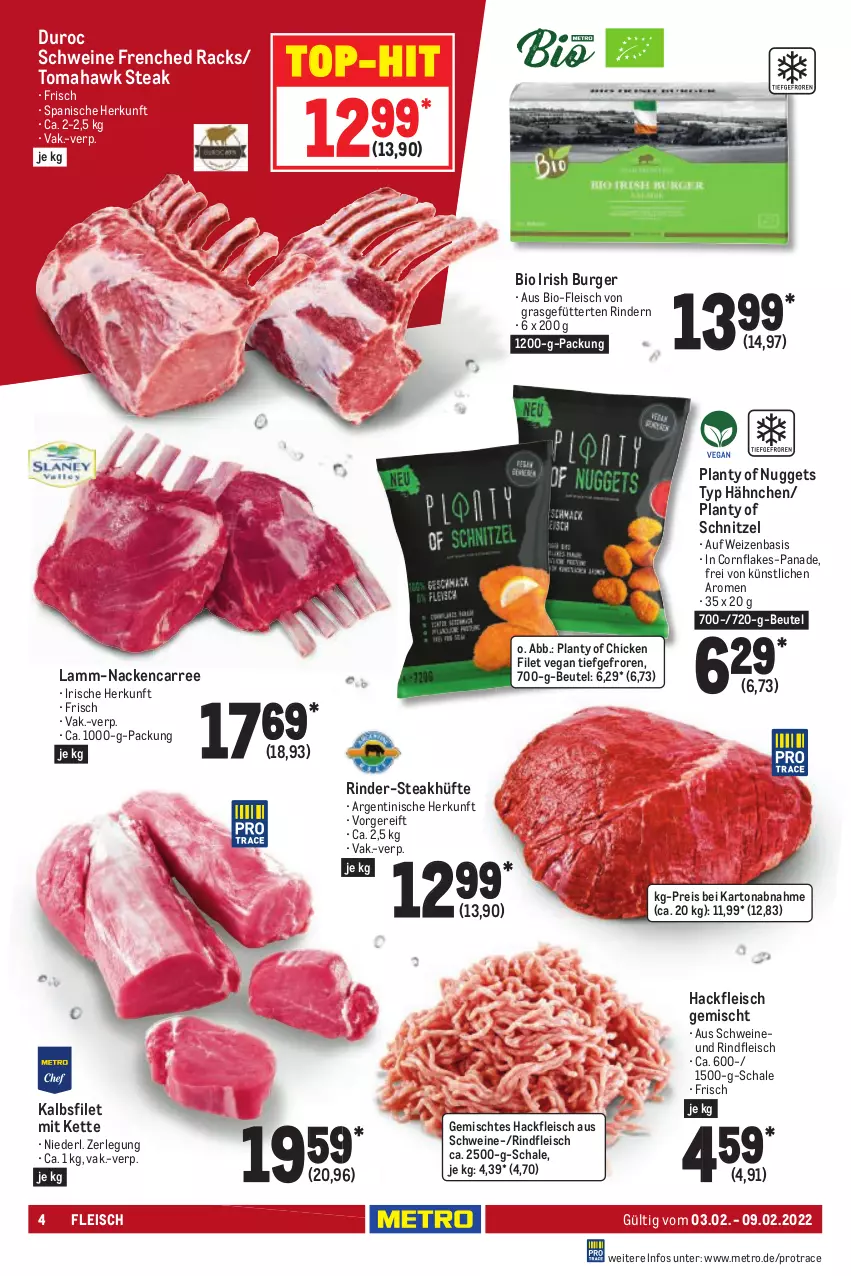 Aktueller Prospekt Metro - Food - von 03.02 bis 09.02.2022 - strona 4 - produkty: beutel, bio, bsf, burger, eis, filet, flakes, fleisch, hackfleisch, hackfleisch gemischt, Kette, lamm, Metro, nuggets, reis, rind, rinder, rindfleisch, Schal, Schale, schnitzel, schwein, schweine, steak, steakhüfte, Ti, top-hit, wein, weine