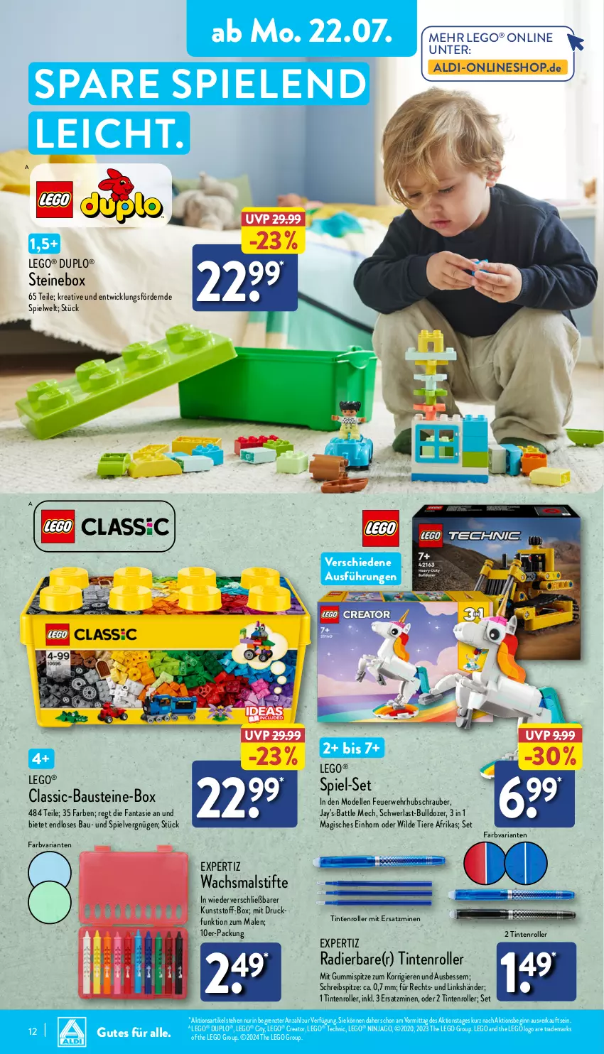 Aktueller Prospekt Aldi Nord - Von Montag - von 22.07 bis 27.07.2024 - strona 12 - produkty: aldi, aust, Bau, dell, duplo, elle, expertiz, fanta, gin, LEGO Duplo, LEGO®, Mode, ninjago, Ria, Roller, rwe, Spiele, stifte, Technic, Ti, Tiere, usb, WICK, Wild, ZTE