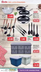 Gazetka promocyjna Famila - Prospekte - Gazetka - ważna od 01.10 do 01.10.2022 - strona 32 - produkty: aufbewahrungsbox, Bank, brot, decke, Deckel, edelstahl, eis, elle, fleisch, Holz, küche, Küchen, leine, messer, pfanne, reis, Rührschüssel, schüssel, Sitzauflage, sitzbank, Stielpfanne, teller, Ti, ZTE