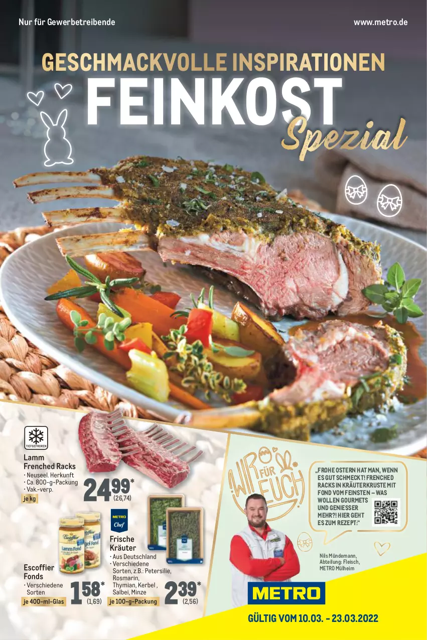 Aktueller Prospekt Metro - Feinkost Spezial - von 10.03 bis 23.03.2022 - strona 1 - produkty: Abtei, eis, feinkost, fleisch, kräuter, lamm, mac, Metro, minze, petersilie, rezept, rosmarin, Spezi, Ti, wolle