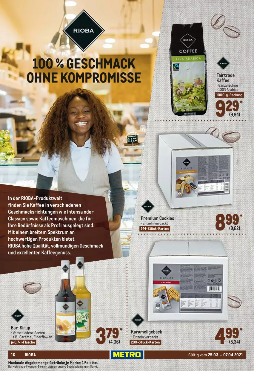 Aktueller Prospekt Metro - GastroJournal - von 25.03 bis 07.04.2021 - strona 16 - produkty: bohne, caramel, cookie, cookies, flasche, getränk, getränke, kaffee, karamell, LG, Palette, rioba, sirup, Ti