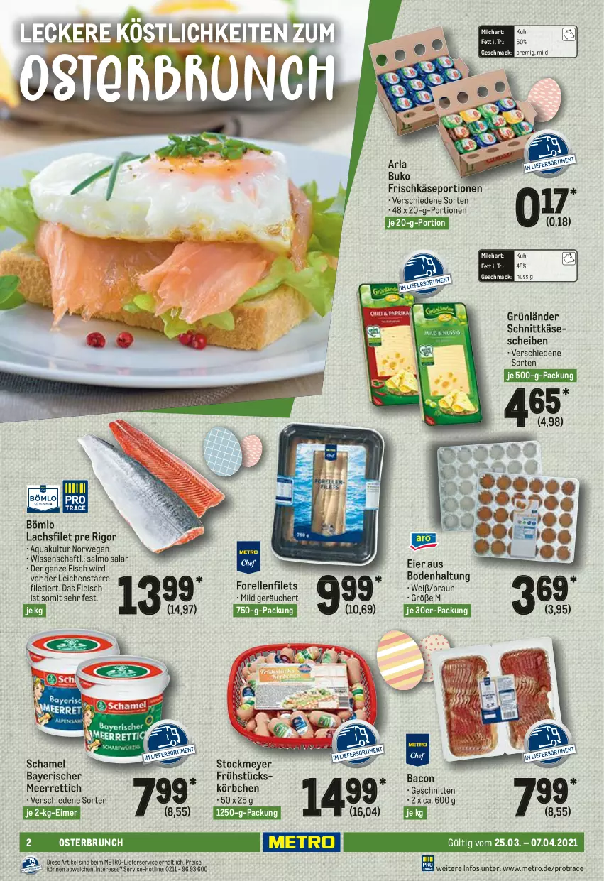 Aktueller Prospekt Metro - GastroJournal - von 25.03 bis 07.04.2021 - strona 2 - produkty: aqua, arla, arla buko, bacon, braun, Buko, eier, eimer, eis, elle, filet, filets, fisch, fleisch, forelle, frischkäse, grünländer, Käse, käsescheiben, Körbchen, lachs, lachsfilet, lieferservice, mac, meerrettich, Metro, milch, nuss, reis, rel, Rettich, rwe, schamel, schnitten, schnittkäse, schnittkäsescheiben, stockmeyer, Ti