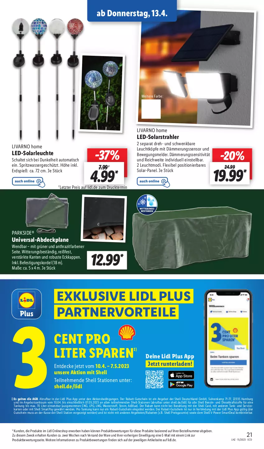 Aktueller Prospekt Lidl - Aktionsprospekt - von 11.04 bis 15.04.2023 - strona 25 - produkty: abdeckplane, adblue, angebot, angebote, auto, decke, Diesel, eis, erde, gutschein, kraft, led-solarleuchte, Leuchte, Parkside, reis, Schal, solarleuchte, Ti, tisch, uhr, wasser, weck, ZTE