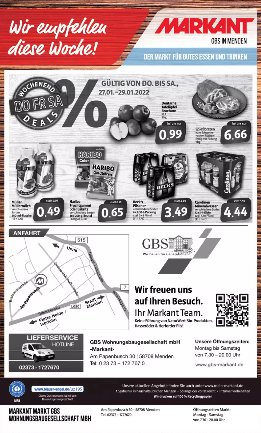 Aktueller Prospekt Markant - Prospekte - von 24.01 bis 29.01.2022 - strona 12 - produkty: angebot, angebote, auer, Bau, bio, brie, Clin, elle, Engel, flasche, haribo, hasseröder, küche, Küchen, Lakritz, lieferservice, milch, Müller, müllermilch, natur, oder lakritz, papier, pils, rwe, schwein, schweine, Ti, Tiere, uhr, wein, weine