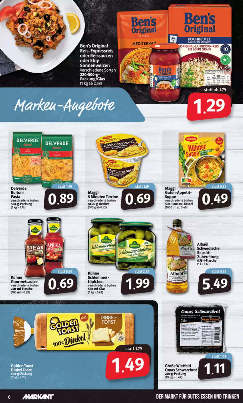 Aktueller Prospekt Markant - Prospekte - von 24.01 bis 29.01.2022 - strona 8 - produkty: Becher, beutel, brot, buitoni, buitoni pasta, eis, erde, flasche, gin, gutes essen, kochbeutel, korn, Kühne, maggi, pasta, reis, reiss, sac, sauce, saucen, Schwarzbrot, terrine, Ti, Töpfchen