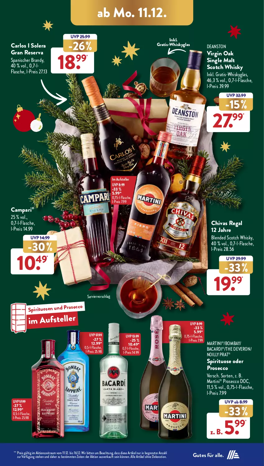 Aktueller Prospekt AldiSud - NÄCHSTE WOCHE - von 11.12 bis 16.12.2023 - strona 15 - produkty: alle artikel ohne dekoration, arlo, bacardi, blended scotch, blended scotch whisky, campari, dekoration, ecco, eis, elle, flasche, gin, martini, prosecco, regal, reis, scotch, scotch whisky, single malt, spirituosen, teller, Ti, whisky, Whiskyglas, ZTE