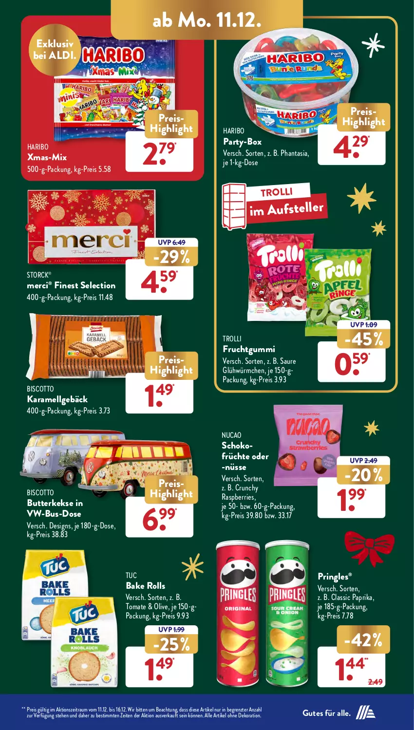 Aktueller Prospekt AldiSud - NÄCHSTE WOCHE - von 11.12 bis 16.12.2023 - strona 23 - produkty: aldi, alle artikel ohne dekoration, biscotto, butter, butterkeks, dekoration, eis, elle, frucht, früchte, fruchtgummi, haribo, karamell, keks, kekse, LG, merci, olive, paprika, pringles, reis, ring, schoko, storck, teller, Ti, tomate, trolli, tuc, xmas, ZTE