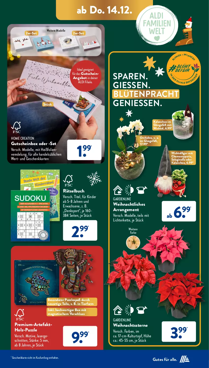 Aktueller Prospekt AldiSud - NÄCHSTE WOCHE - von 11.12 bis 16.12.2023 - strona 34 - produkty: aldi, angebot, Blüte, buch, dell, elle, gin, gutschein, hama, Holz, Holz-Puzzle, Kalanchoe, Kette, Kinder, kulturtopf, lichterkette, Mode, orchidee, Puzzle, schnitten, Sport, Ti, tisch, topf, Weihnachtsstern, Wichtel