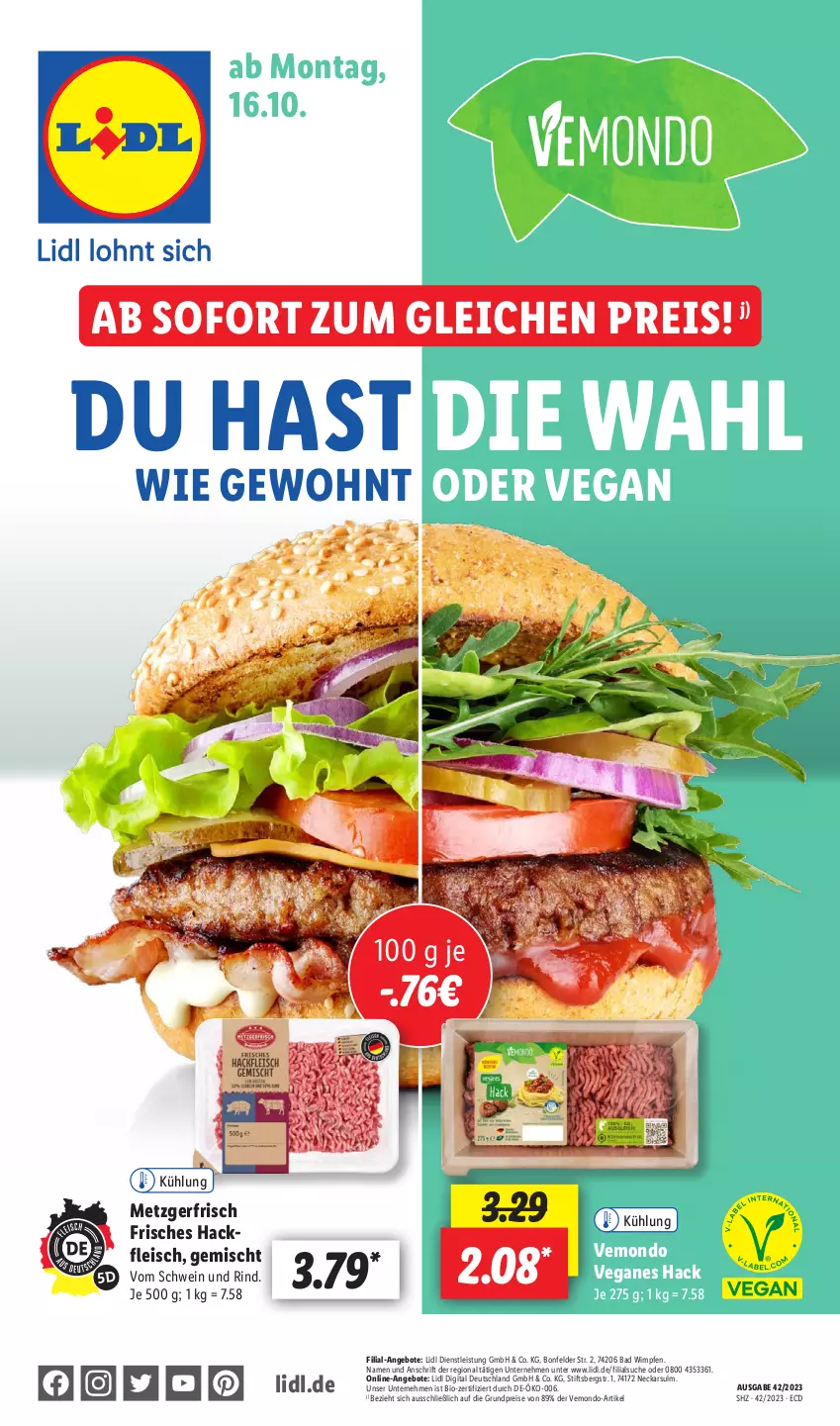 Aktueller Prospekt Lidl - Aktionsprospekt - von 16.10 bis 21.10.2023 - strona 1 - produkty: angebot, angebote, Bad, bio, eis, fleisch, hackfleisch, reis, rind, schwein, schwein und rind, Ti, vom schwein und rind, wein