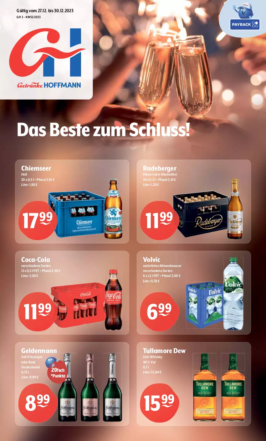 Aktueller Prospekt Getraenke Hoffmann - Prospekte - von 27.12 bis 30.12.2023 - strona 1 - produkty: alkohol, Alwa, Berger, coca-cola, cola, geldermann, irish whiskey, mineralwasser, natürliches mineralwasser, pils, pilsner, radeberger, sekt, Ti, tullamore, tullamore dew, volvic, wasser, whiskey