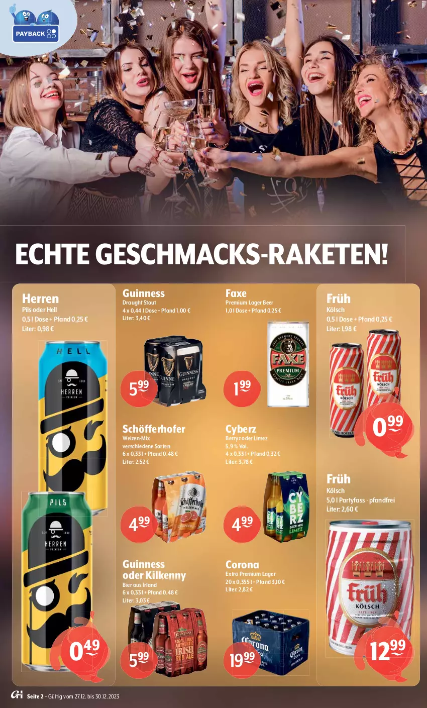 Aktueller Prospekt Getraenke Hoffmann - Prospekte - von 27.12 bis 30.12.2023 - strona 2 - produkty: adelholzener, alkohol, Alwa, apfel, Apfelschorle, auer, axe, beere, bier, bio, bionade, Bundaberg, cider, coca-cola, cola, corona, drink, ecco, Elan, energy drink, erdbeere, fever-tree, freixenet, frizzante, gin, Guinness, Hela, Holz, jim beam, Kilkenny, kirsch, kirsche, Lakritz, likör, limo, limonade, mac, mineralwasser, natürliches mineralwasser, ohne alkohol, pils, Raketen, Rauch, red bull, schöfferhofer, schorle, Ti, vöslauer, wasser