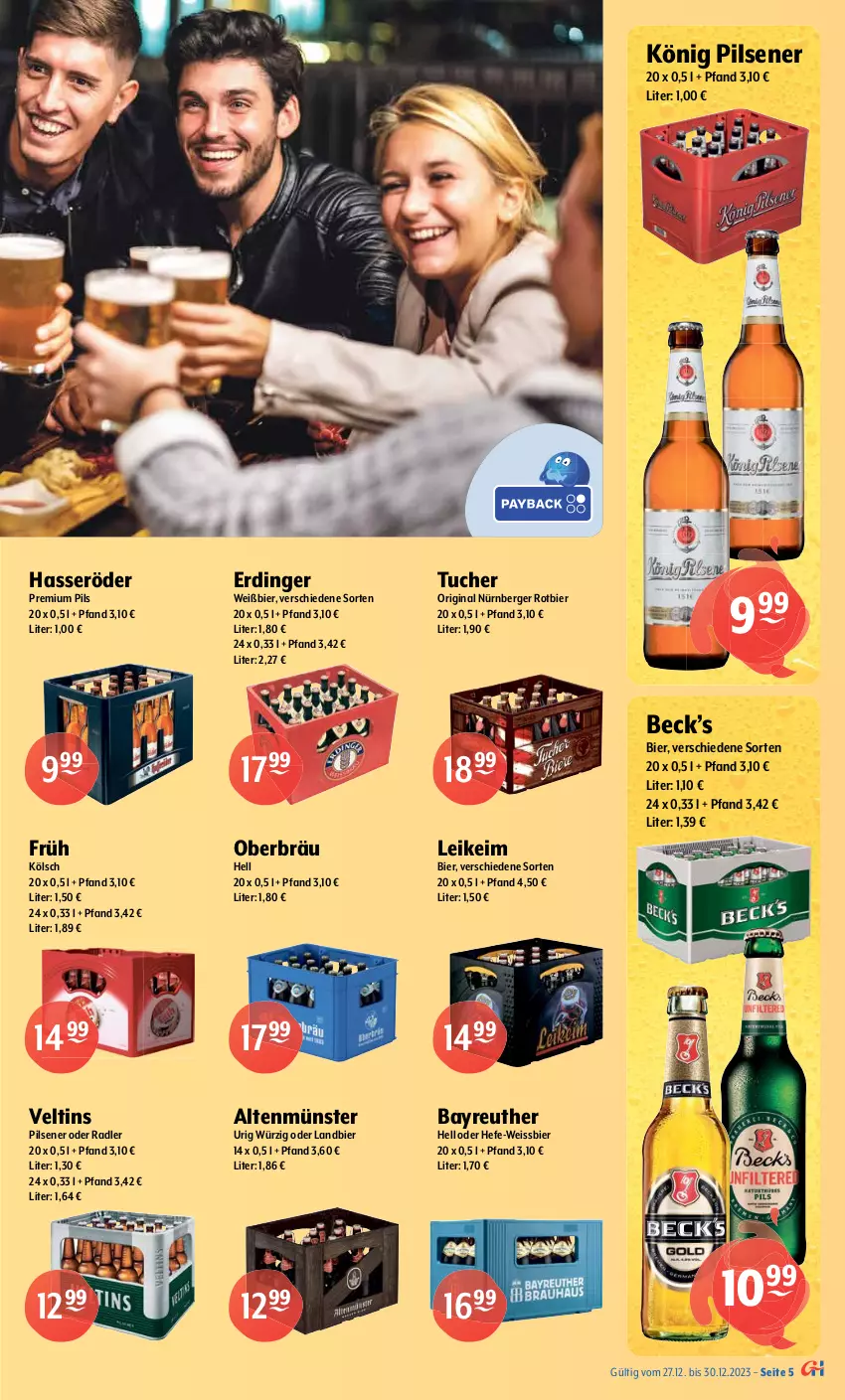 Aktueller Prospekt Getraenke Hoffmann - Prospekte - von 27.12 bis 30.12.2023 - strona 5 - produkty: Altenmünster, Berger, berliner, bier, burger, carlsberg, diebels, eis, elle, erdinger, flensburger, gin, hasseröder, Hefe, könig pilsener, nürnberger, oder radler, Paula, paulaner, pils, pilsener, pilsner, premium pils, radler, Ti, tuc, Tucher, veltins, weissbier, WICK