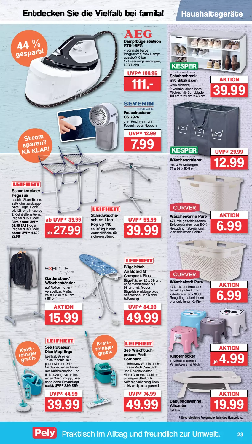 Aktueller Prospekt Famila - Prospekte - von 30.05 bis 03.06.2023 - strona 29 - produkty: asus, Bad, Badewanne, bodenwischer, Brei, bügel, Bügeleisen, Bügelstation, bügeltisch, Clin, dampfbügelstation, decke, eimer, eis, elle, Garderobe, Haushaltsgeräte, hocker, HP, Kinder, kissen, korb, rasierer, recyclingmaterial, reis, Ria, Schrank, schuhschrank, sitzkissen, steckdose, Teleskop, teleskopstiel, teller, Ti, Tiere, tisch, Trockner, tuc, Wanne, wäschekorb, wäscheschirm, Wischmopp, Wischtuchpresse