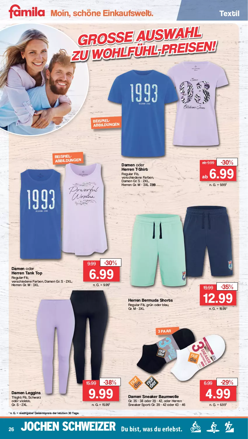 Aktueller Prospekt Famila - Prospekte - von 30.05 bis 03.06.2023 - strona 32 - produkty: Bau, baumwolle, bermuda, eis, gin, reis, shirt, shorts, sneaker, Sport, T-Shirt, Ti, wolle, ZTE