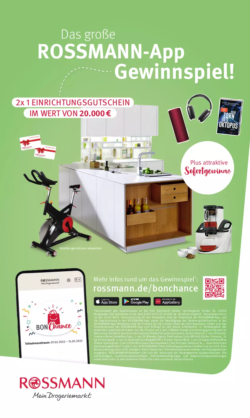 Aktueller Prospekt Rossmann - Prospekte - von 05.02 bis 18.02.2022 - strona 1 - produkty: Apple, Apple AirPods, Bau, buch, erde, gewinnspiel, gutschein, gutscheine, HP, LG, möbel, Pods, Sport, tee, Ti, uhr, wedel