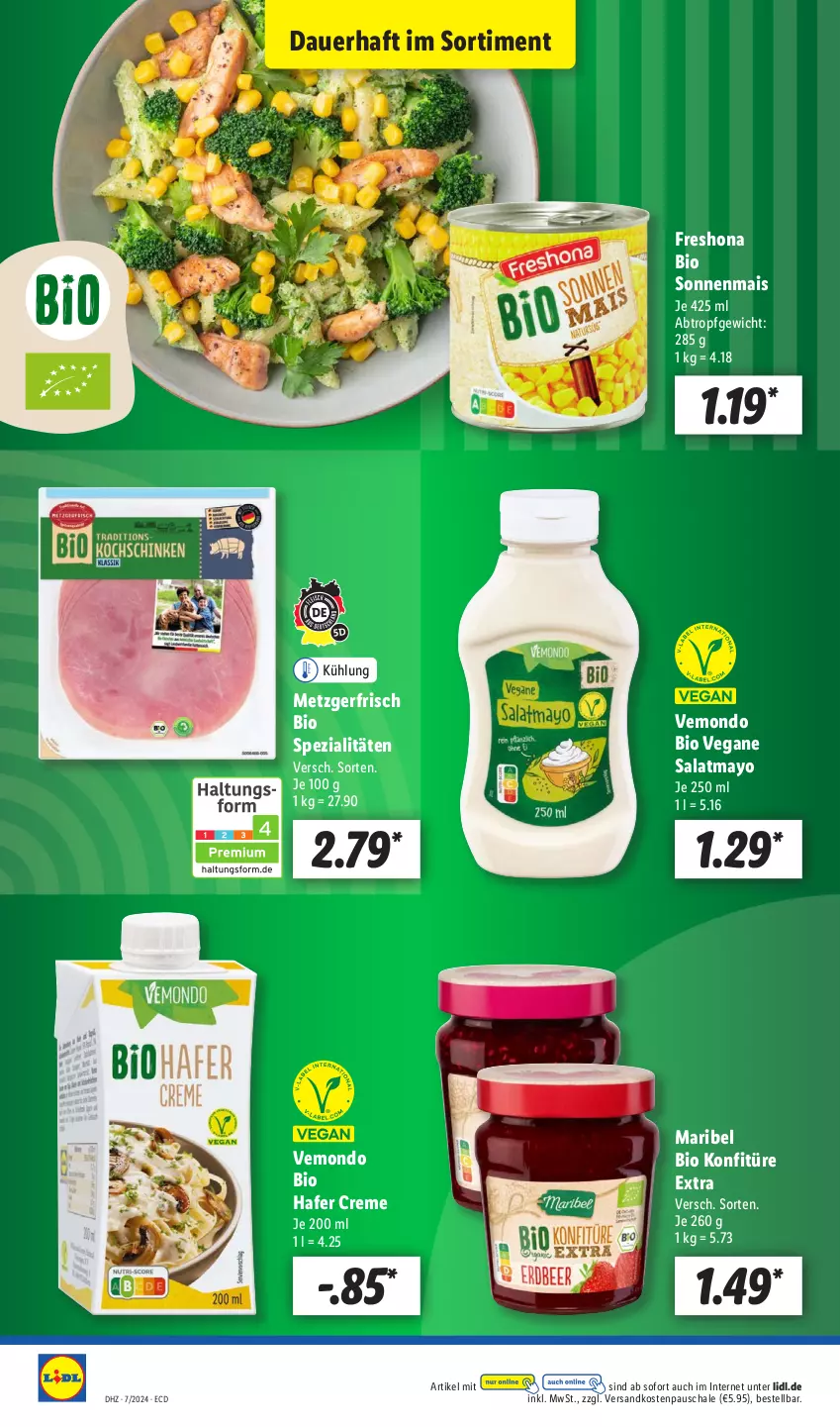 Aktueller Prospekt Lidl - Aktionsprospekt - von 12.02 bis 17.02.2024 - strona 14 - produkty: auer, bio, creme, hafer, konfitüre, konfitüre extra, mais, ndk, salat, Schal, Schale, Spezi, Ti, Yo