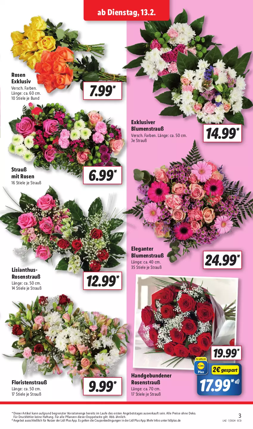 Aktueller Prospekt Lidl - Aktionsprospekt - von 12.02 bis 17.02.2024 - strona 3 - produkty: angebot, blume, blumen, Blumenstrauß, coupon, eis, pflanze, pflanzen, reis, rosen, Rosenstrauß, Ti, ZTE